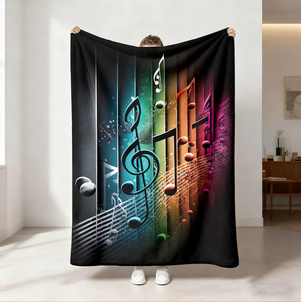 Audio Music Notes - Rengarenk Neon Gökkuşağı Müzik Notaları Baskılı